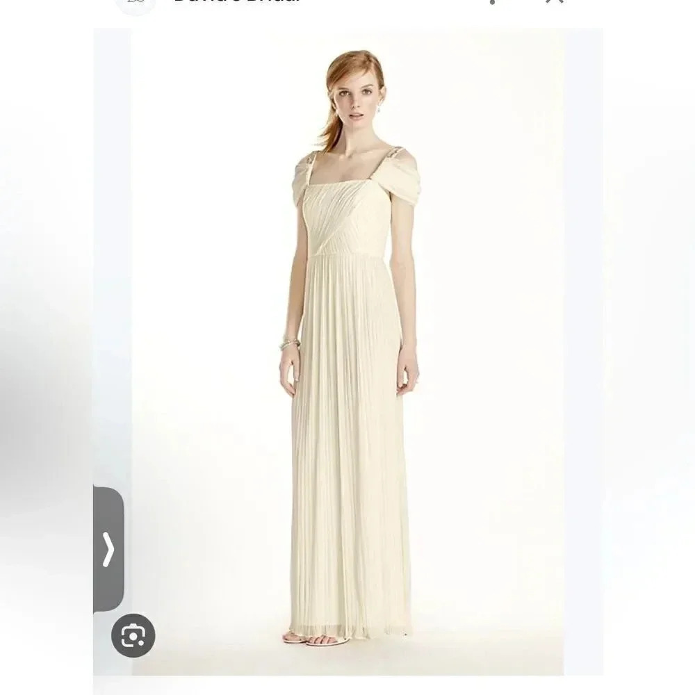 David’s Bridal db|studio beaded drop shoulder pleated long dress sz 6 NWT